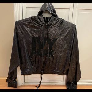 New Ivy Park Glitter Shimmer Lame Crop Logo hoodie
